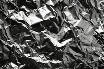 Photo of Silver chrome color crumpled aluminum foil. Background texture for backdrops or mapping