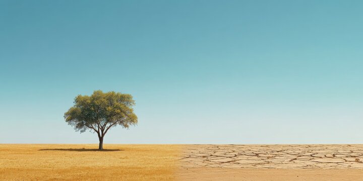 &Aacute;rbol solitario en paisaje &aacute;rido