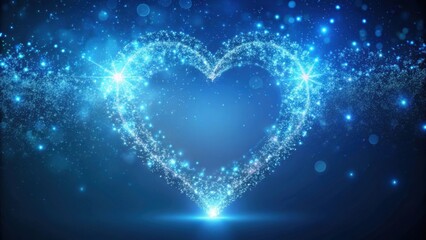 Sparkling heart particles floating in a blue background with subtle gradient effect, sci-fi, glow,  sci-fi