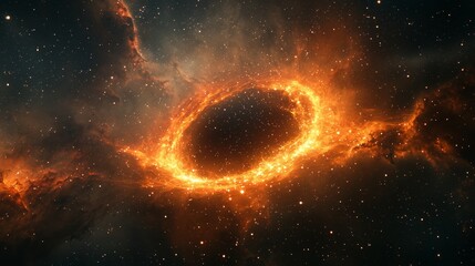 Obraz premium Stunning Cosmic Nebula with Vibrant Orange Glow in Space Abyss