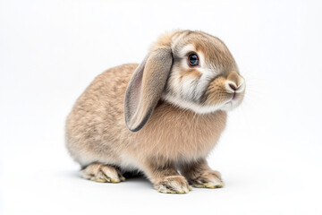 Portrait of brown rabbit isolated on white background, Selective focus hare on white background.