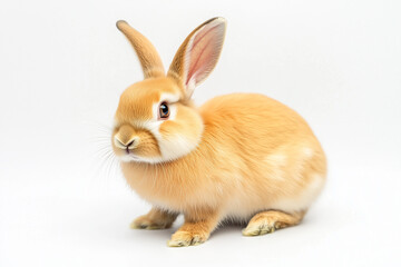 Obraz premium Portrait of brown rabbit isolated on white background, Selective focus hare on white background.