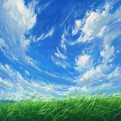 Obraz premium Paisaje natural con cielo azul y hierba verde