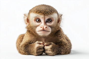 Portrait of baby monkey isolated on white background, Selective focus marmoset on white.