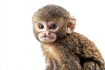 Portrait of baby monkey isolated on white background, Selective focus marmoset on white.