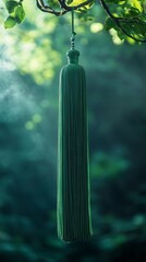 Emerald Green Tassel Hanging from Branch