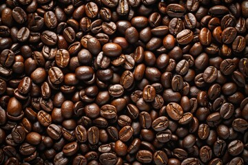 Fototapeta premium Photo of Big pile of fresh roasted coffee beans. Food photo for backdrops or recipes