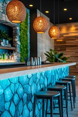 Fototapeta premium Cozy and Elegant Bar Interior with Decorative Lighting Fixtures