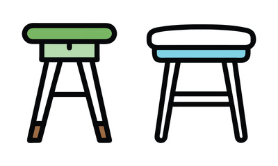 Colorful Stool Vector Illustration Set, Vector illustration of two simple stools in green and blue designs, showcasing minimalist and modern furniture styles for home decor.
