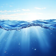 Obraz premium Clear Blue Water Surface Reflecting Sunlight With Gentle Waves and Bubbles During a Tranquil Day