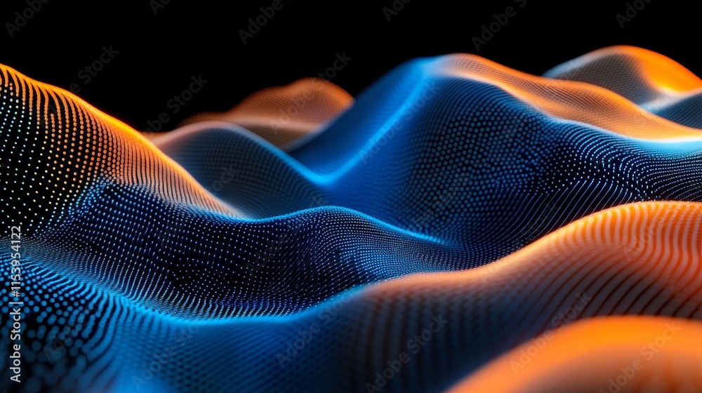 Poster dynamic abstract waves of blue and orange light creating a colorful landscape with a smooth texture 
