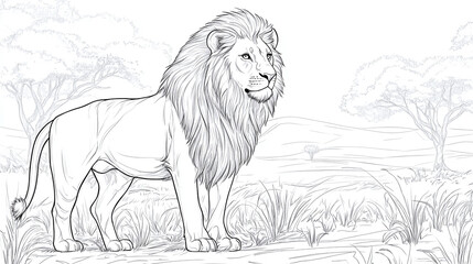 Obraz premium Lion animal coloring book page illustration. outline character sketch drawing, africa safari nature wildlife wild cat predator, king doodle art print.