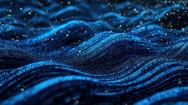 Imagen de ondas azules con part&iacute;culas luminosas