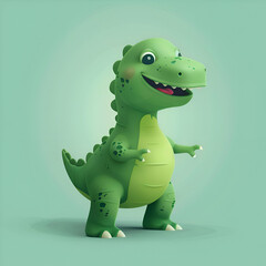 Fototapeta premium Cute Green Dinosaur Illustration. 3D Cartoon Character Design