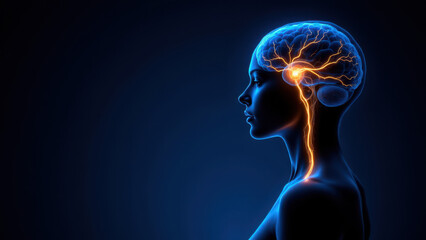 Obraz premium A detailed anatomical illustration of a human head focusing on Vagus Nerve Stimulation (VNS).