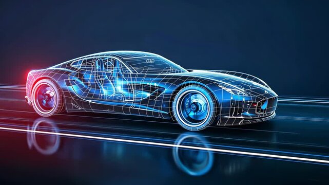 科技汽车蓝色蓝光智能车辆高速行驶