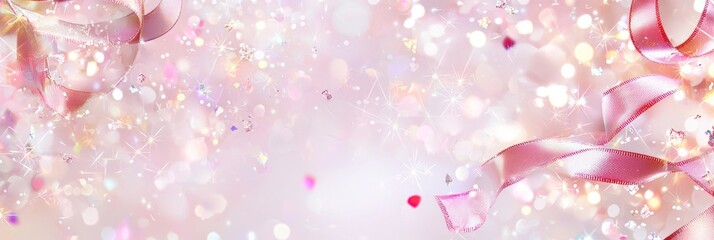 Pink Ribbon Sparkling Lights Festive Background