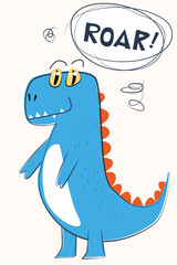 Cute dinosaurs, childish style for kids background illustration, suitable for nursery, kindergarten, packaging, kids tee print and others.