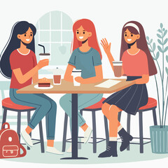 Flat young girl friends in cafe on meeting vector image vector on a white background