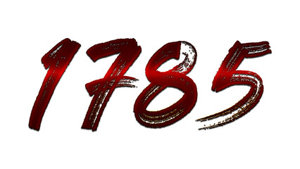 3D blood red number design of 1785 on white background.	