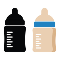 Baby feeding bottle icons. Different colour milk bottle sign set isolated on white background. Vector illustration. EPS 10