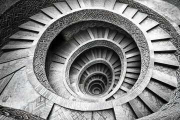 Fototapeta premium spiraling staircase viewed from above with intricate patterns created by descending steps