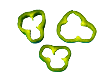 Green pepper slices isolated on a transparent background. Fresh and healthy pepper slices for food, diet and cooking design elements. PNG, Cut out