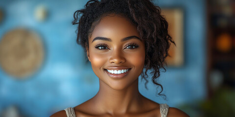 Portrait of smiling black cute young woman