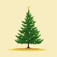 Naklejka premium Simple Christmas Tree with Gold Star and Ornaments