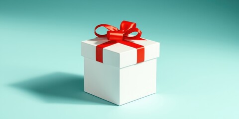 Obraz premium A pristine white gift box adorned with a vibrant red ribbon, a symbol of celebration and thoughtful presentation