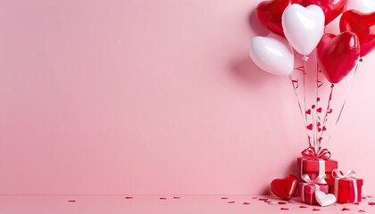 Valentine's day gifts with hearts ballons and copyspace, saint valentine and love background concept, blank space, hd