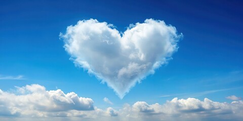 A heart-shaped cloud floats serenely in the cerulean blue sky