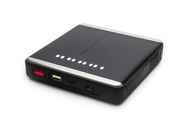 portable car jump starter with compact sleek casing and integrated led indicators displayed against white