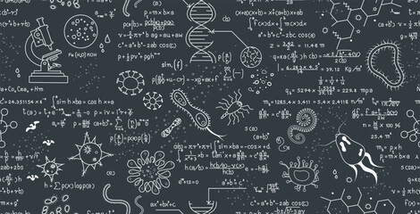 Viruses and bacteria written on a seamless blackboard.
