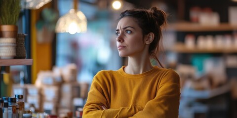 Contemplative Woman in Shop