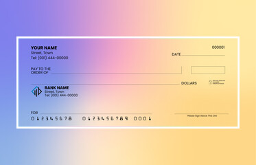 Gradient blank check template, blank check, bank cheque design, vector format