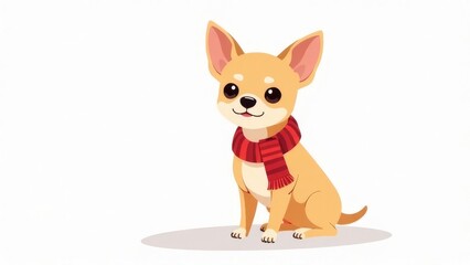 Obraz premium Adorable Chihuahua with a warm scarf around his neck on a white background. Place for text. The concept of caring for animals during the cold season
