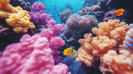 Vibrant coral reef teeming with colorful fish.