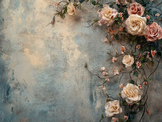 Charming floral background with soft blooms and textured wall