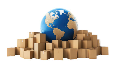 Global logistic shipping and worldwide delivery isolated on white background png transparent clipart.