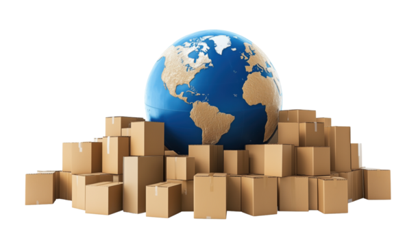 Global logistic shipping and worldwide delivery isolated on white background png transparent clipart.