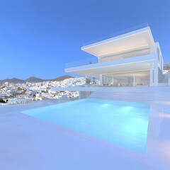 Modern Villa 3D Render Poolside View
