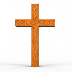 Christian cross in wood with texture on white background