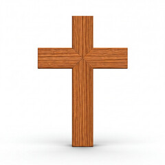 Christian cross on white background with wood texture
