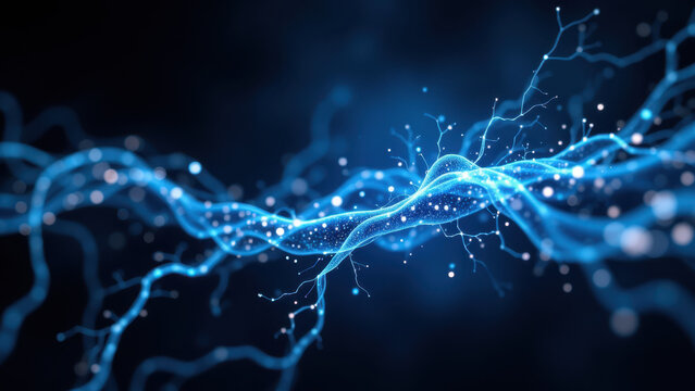 A captivating medical illustration showcasing a close-up of a vagus nerve stimulated with blue lightning, representing the electrical impulses used in VNS therapy.
