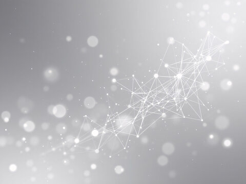 Abstract network of glowing dots and lines on a grey background, representing digital connections. - Powered by Adobe