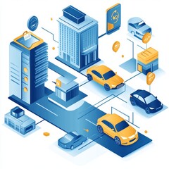 Fototapeta premium Conceptual Illustration of Modern City Infrastructure Showcasing Smart Traffic and Vehicle Management Systems