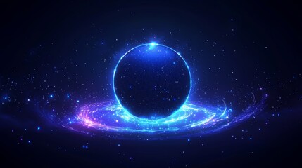 Cosmic Blue Sphere Surrounded by Swirling Stars at the Center of a Dark Universe With a Glowing Halo