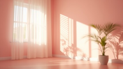 Serene Sunlight Illuminates a Minimalist Room with a Potted Plant