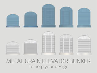 Vector illustration.  Set of metal grain elevator hopper. Help for the designer.  © Serge